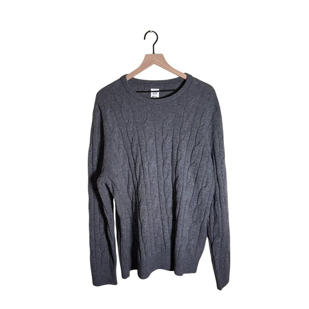 NWT GAP wool cable knit preppy classic Charcoal Knit Pullover XXL